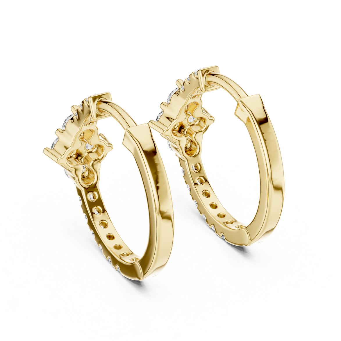 Diamond cluster hoop earrings with floral inspired design