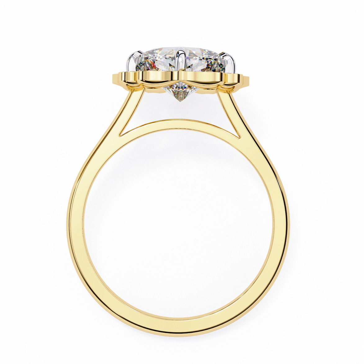 Gold ring with a diamond on a white background