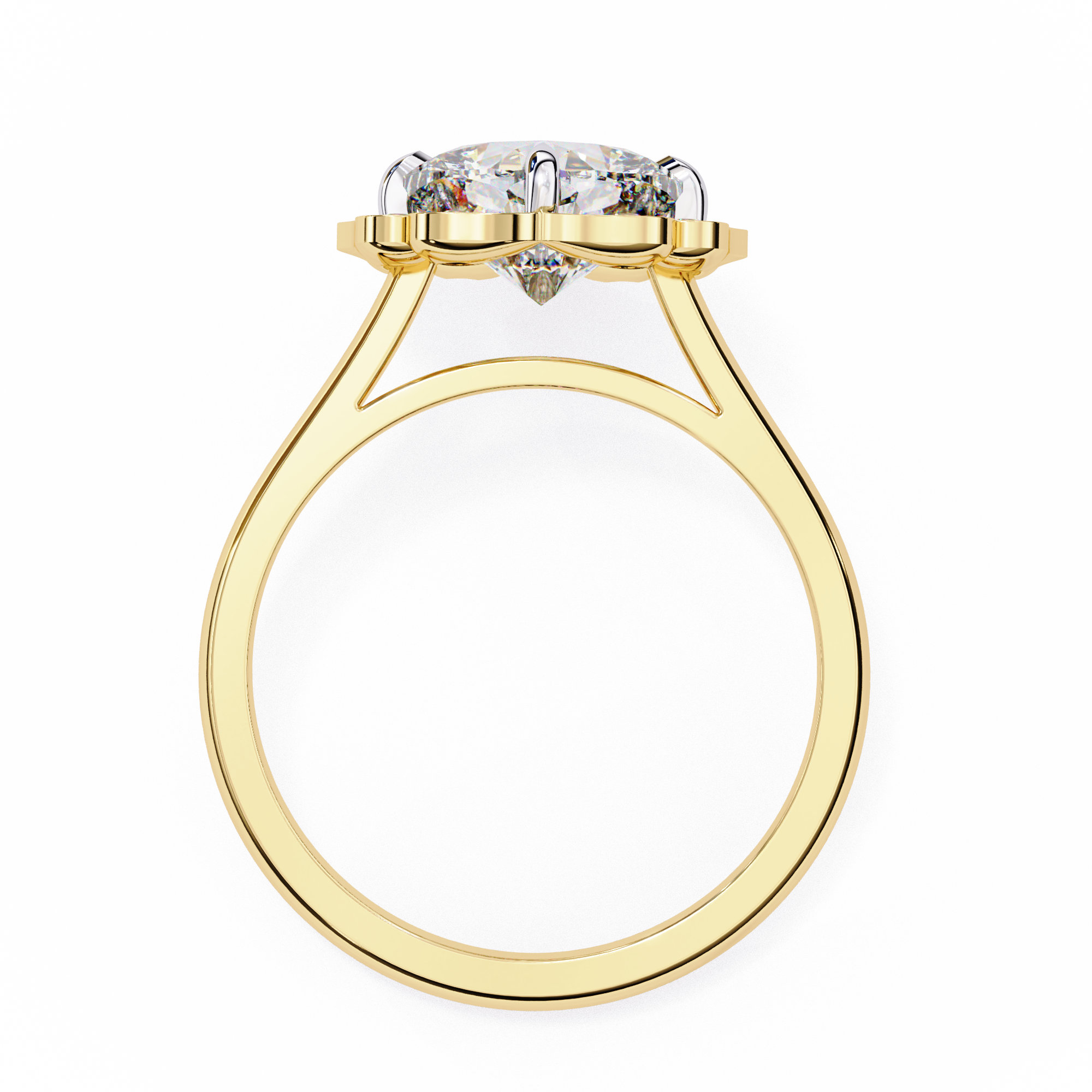 Gold ring with a diamond on a white background
