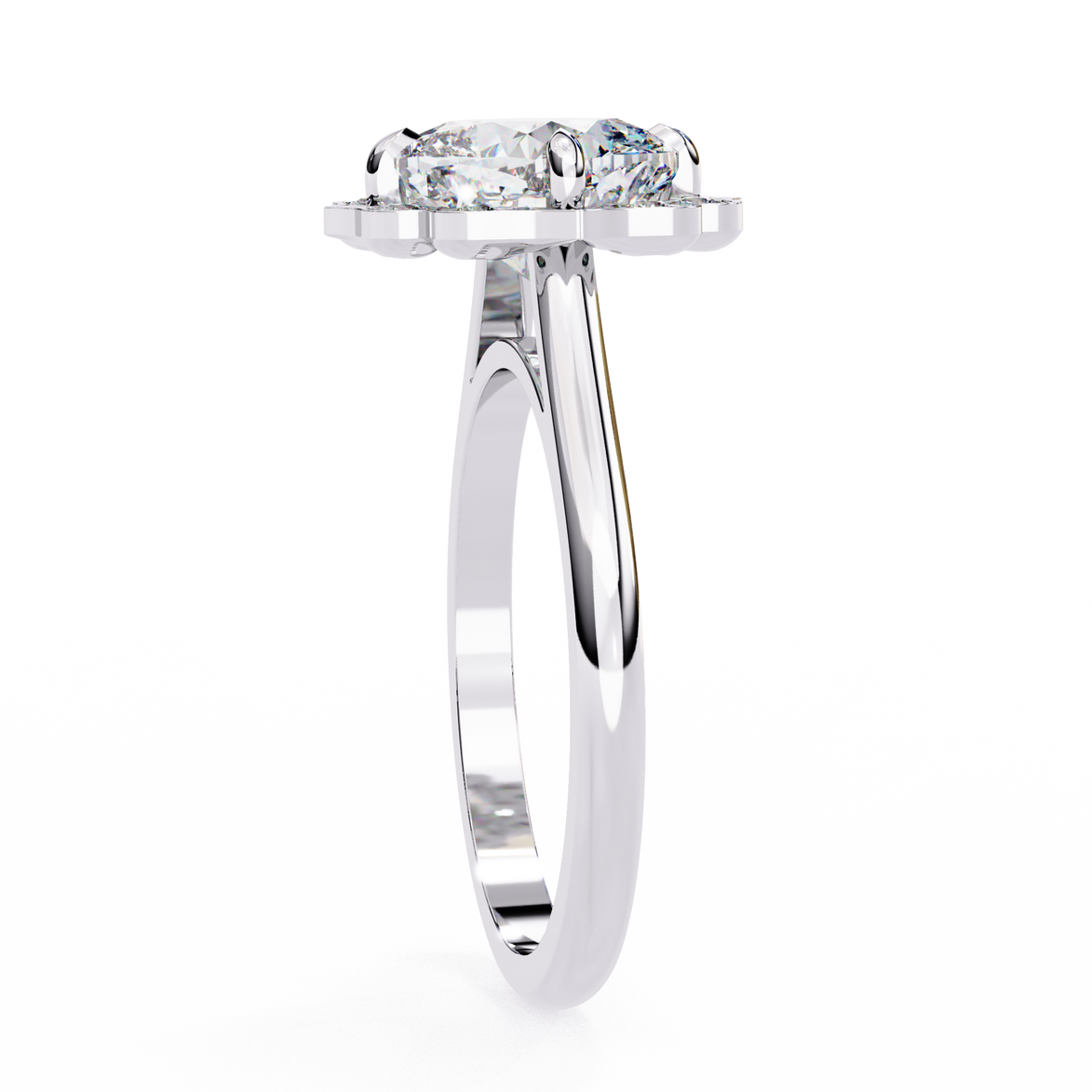 Silver ring with a diamond on a white background