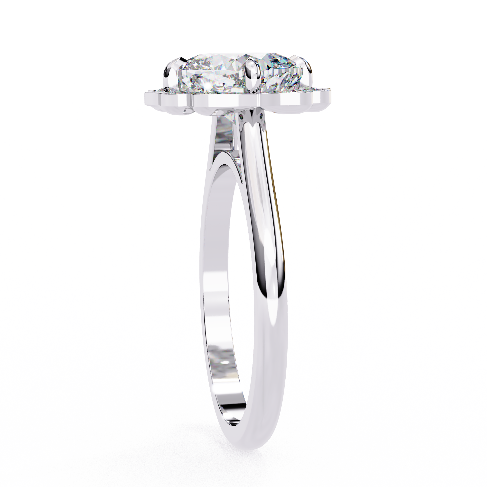 Silver ring with a diamond on a white background