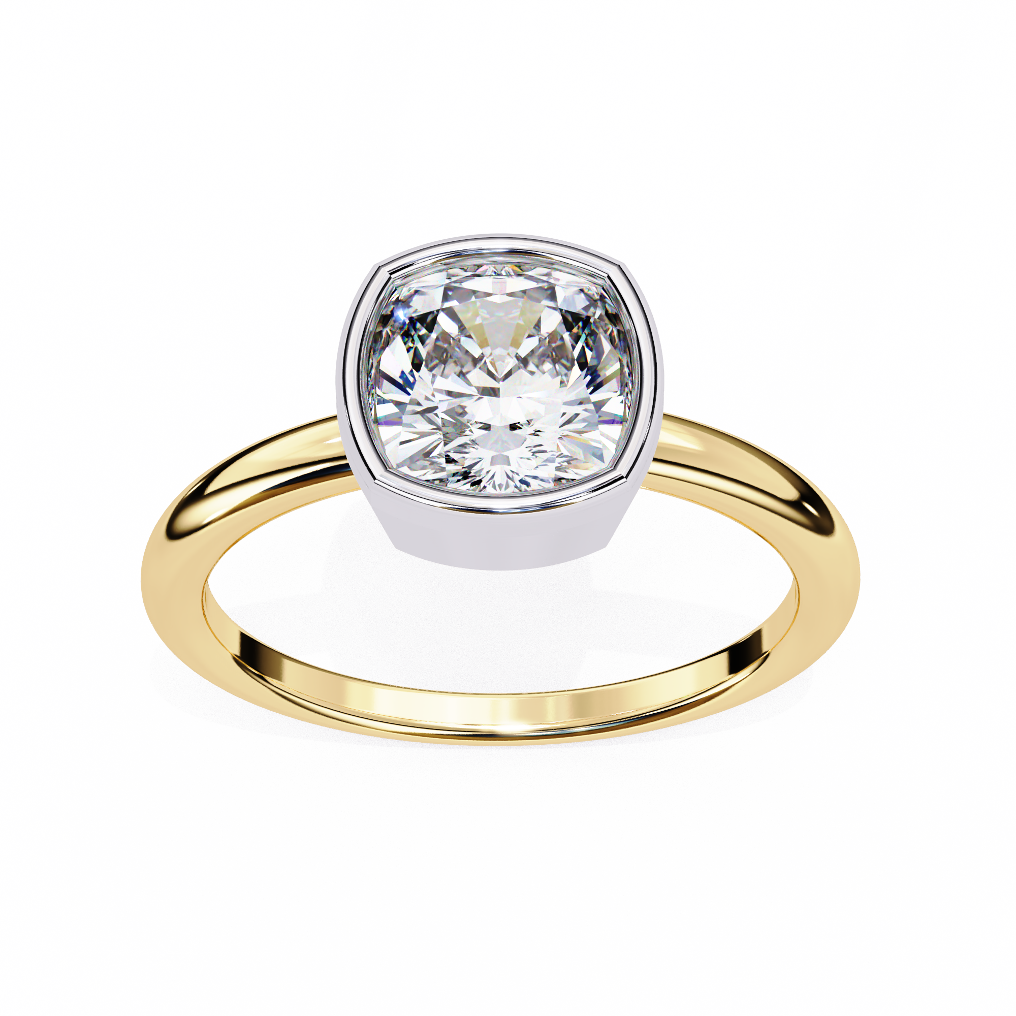 Gold ring with a large diamond on a white background