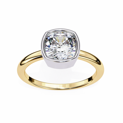 Gold ring with a large diamond on a white background
