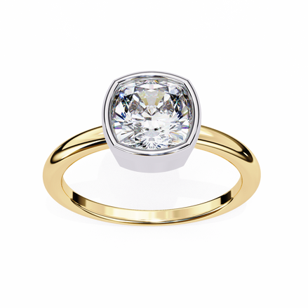 Gold ring with a large diamond on a white background