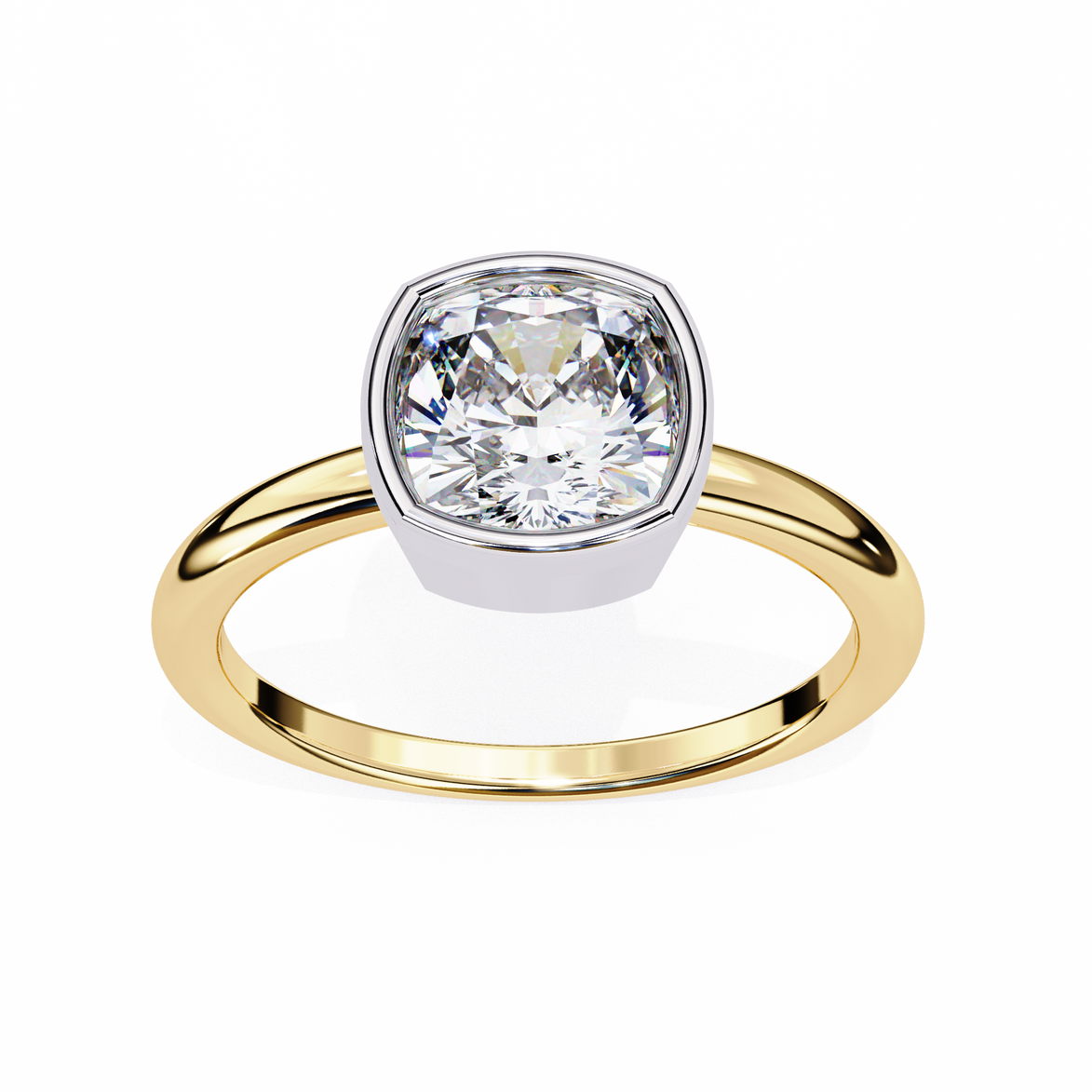 Gold ring with a large diamond on a white background