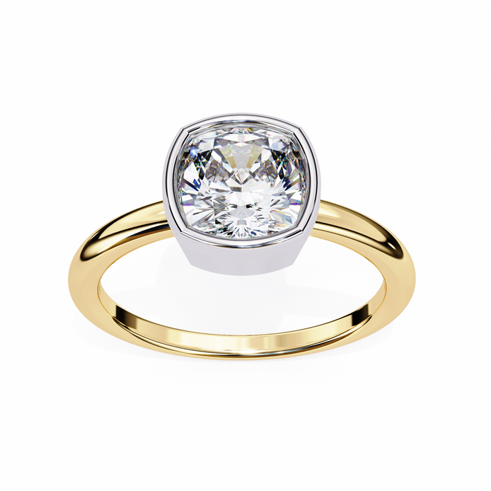 Gold ring with a large diamond on a white background