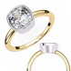 Gold ring with a large diamond and another gold ring with a smaller diamond on a white background