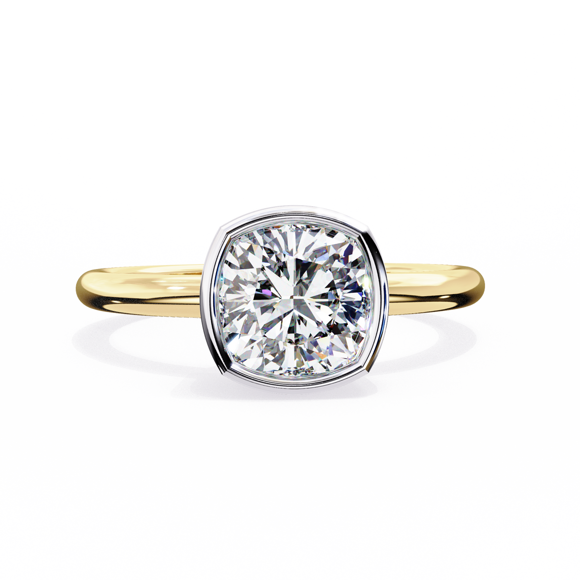 Gold ring with a large diamond on a white background