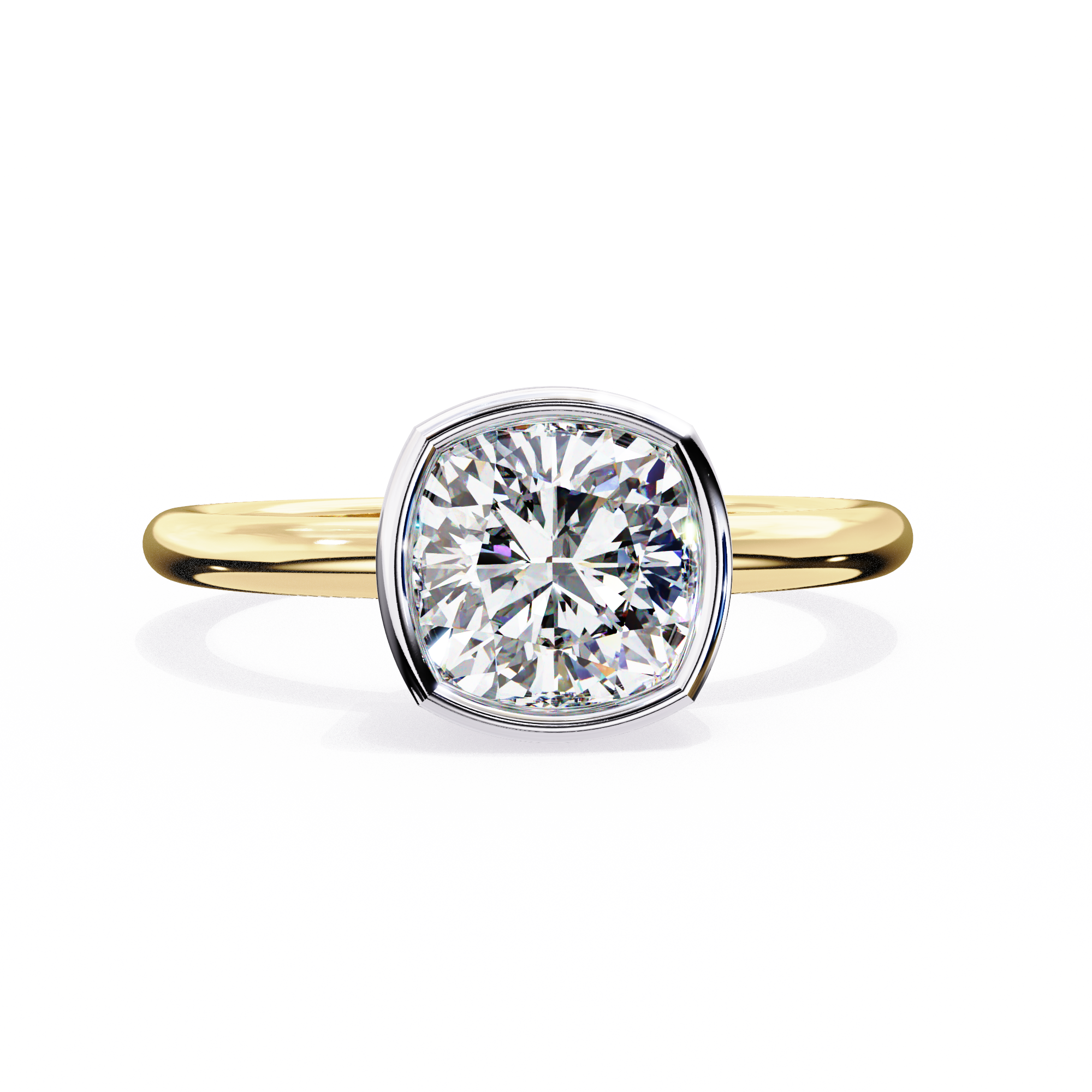 Gold ring with a large diamond on a white background