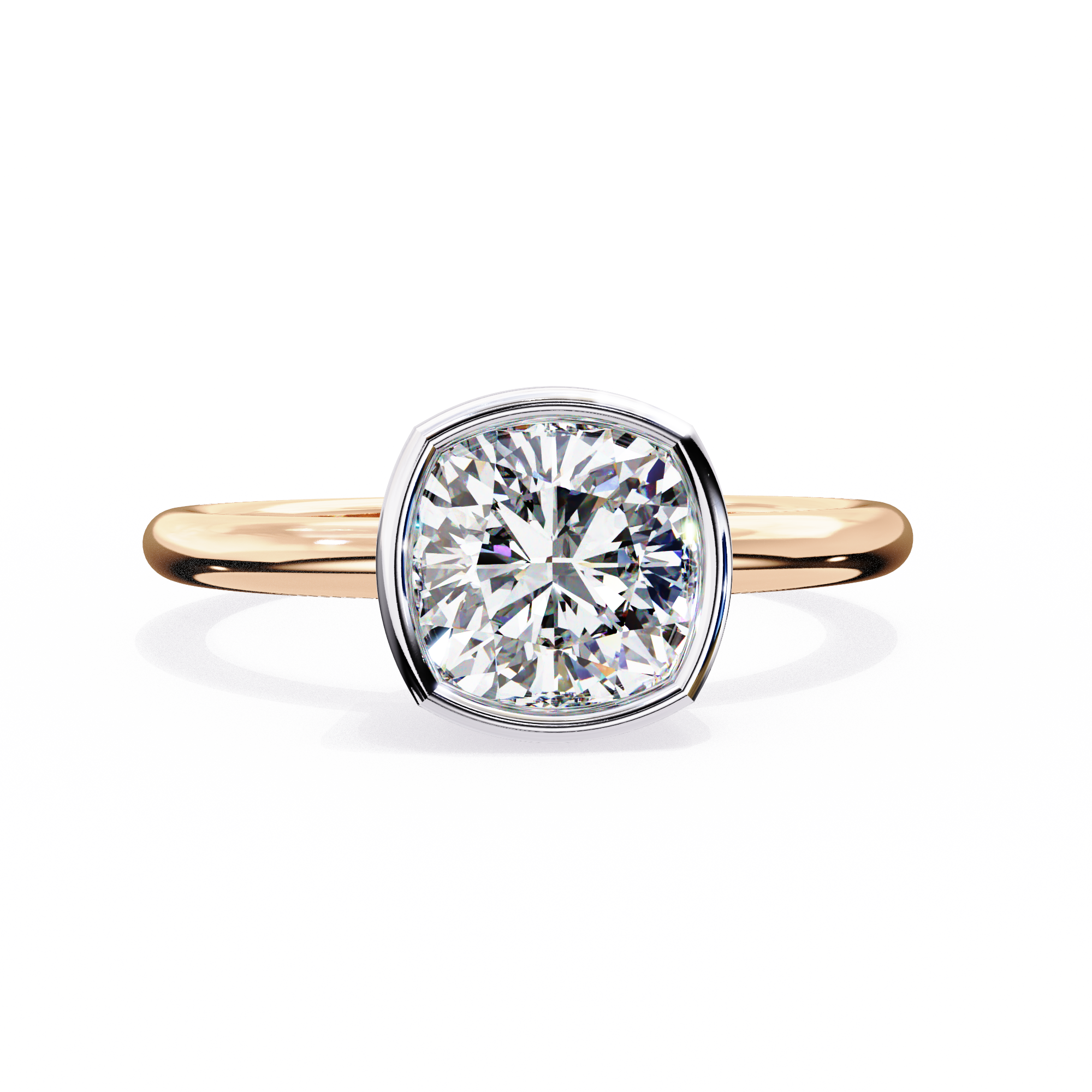 Rose gold ring with a large diamond on a white background