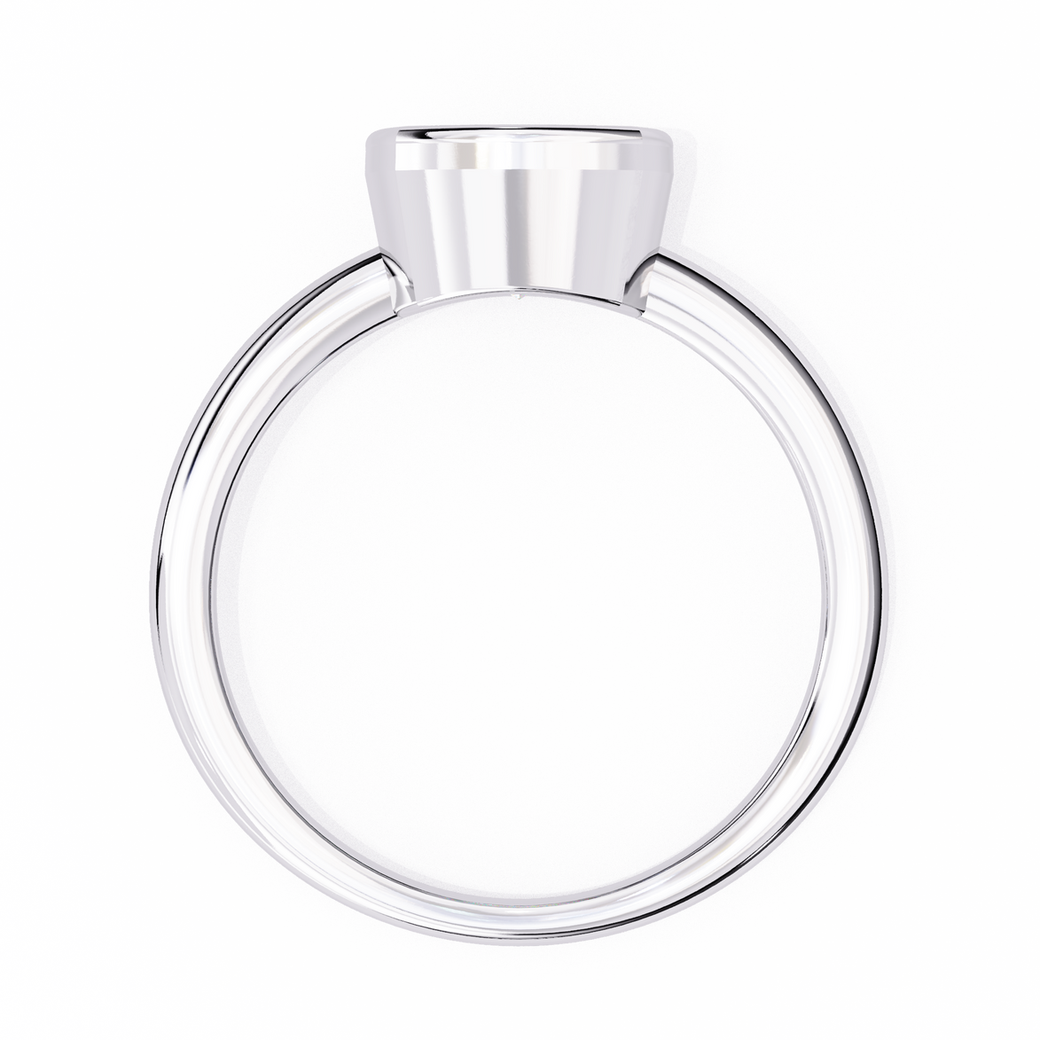 Clear glass ring with silver metal base on a white background