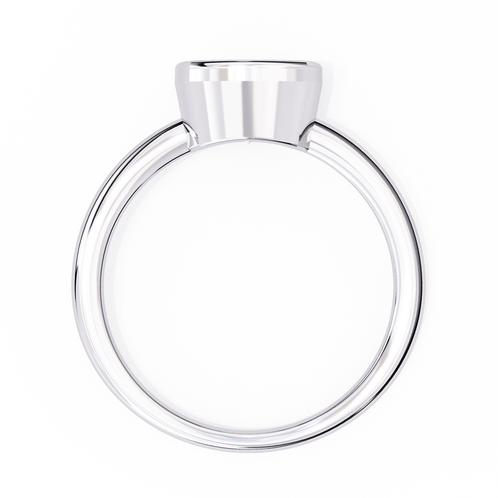 Clear glass ring with silver metal base on a white background