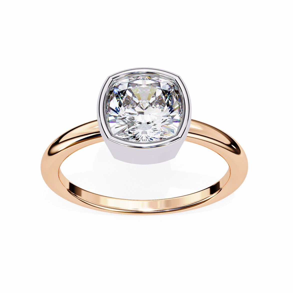 Gold ring with a large diamond on a white background