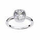 Silver ring with a large diamond on a white background