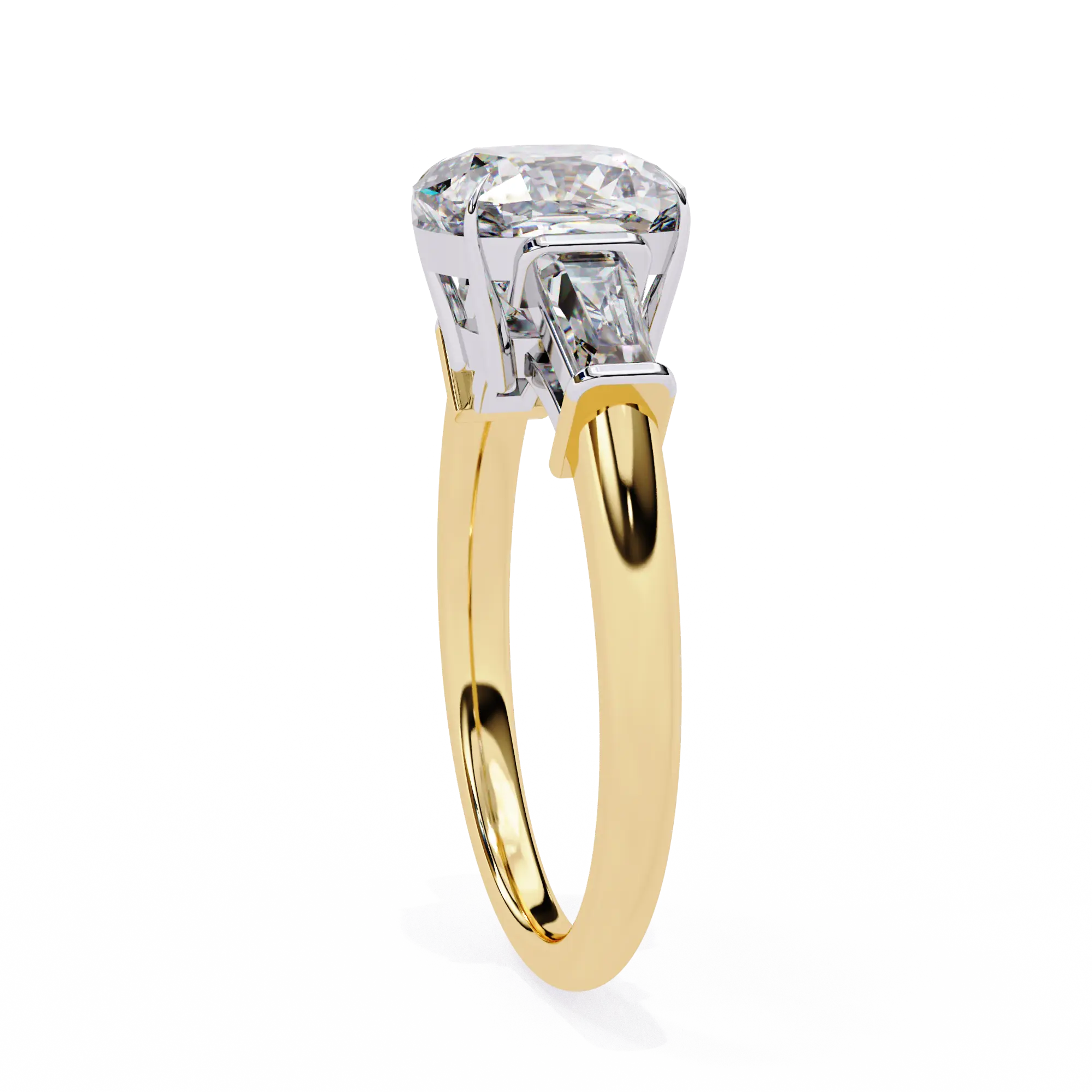Gold ring with a diamond on a white background