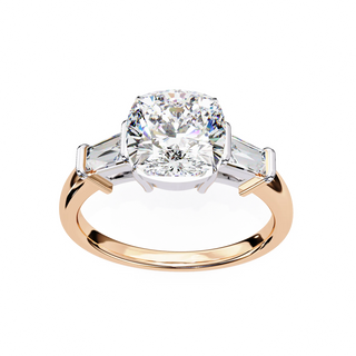 Rose gold ring with a large diamond on a white background