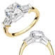 Two diamond rings with gold and silver bands on a white background