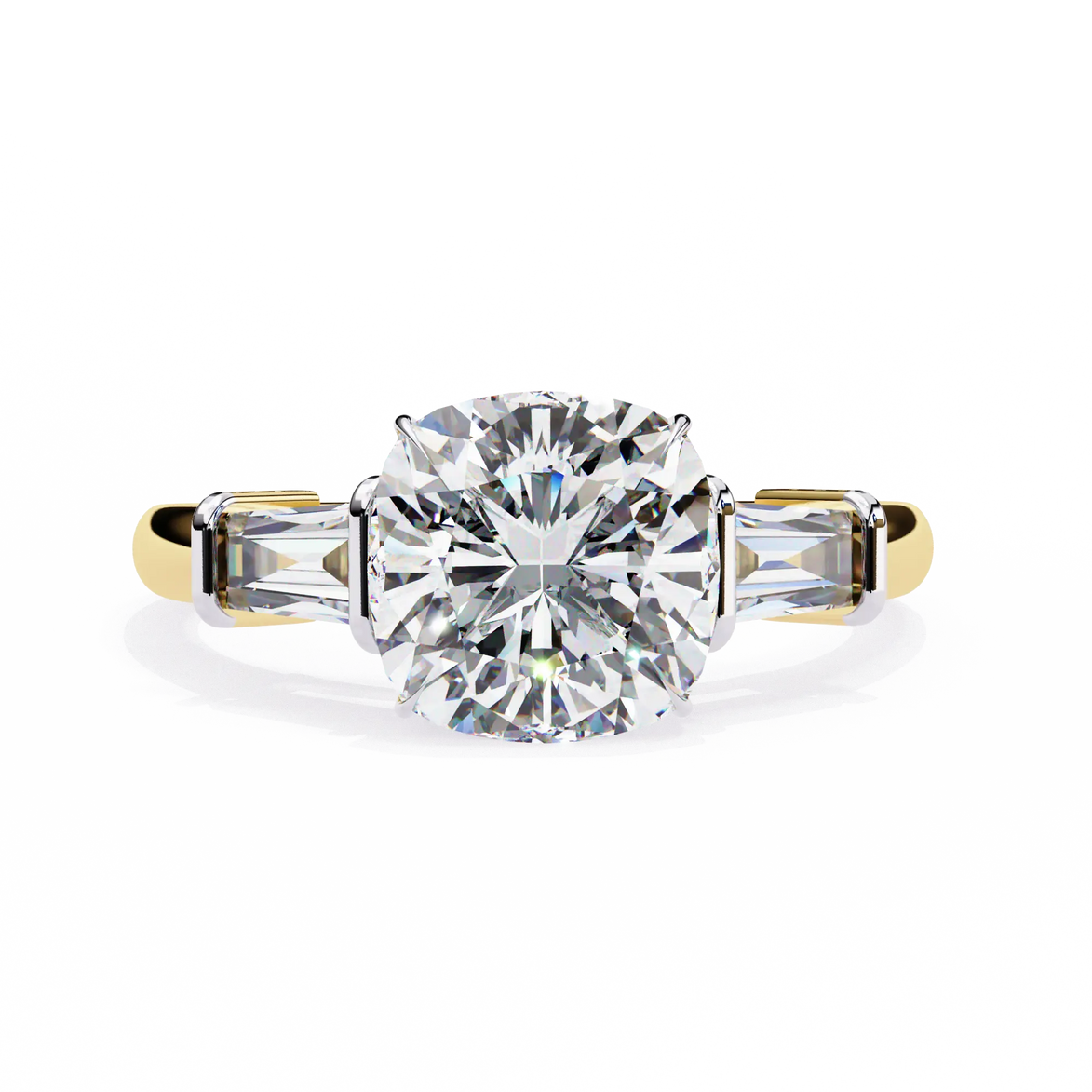 Diamond ring with gold and silver band on a white background