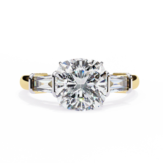 Diamond ring with gold and silver band on a white background