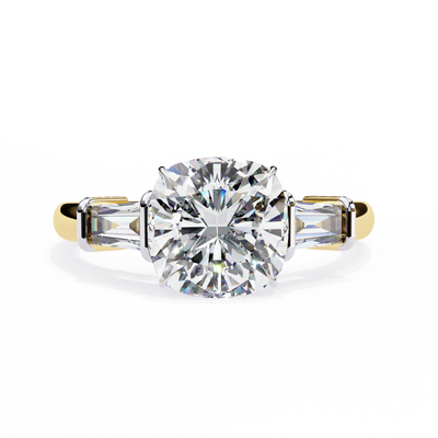 Diamond ring with gold and silver band on a white background
