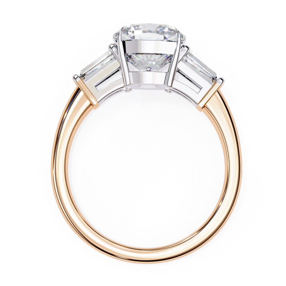 Rose gold ring with a diamond on a white background