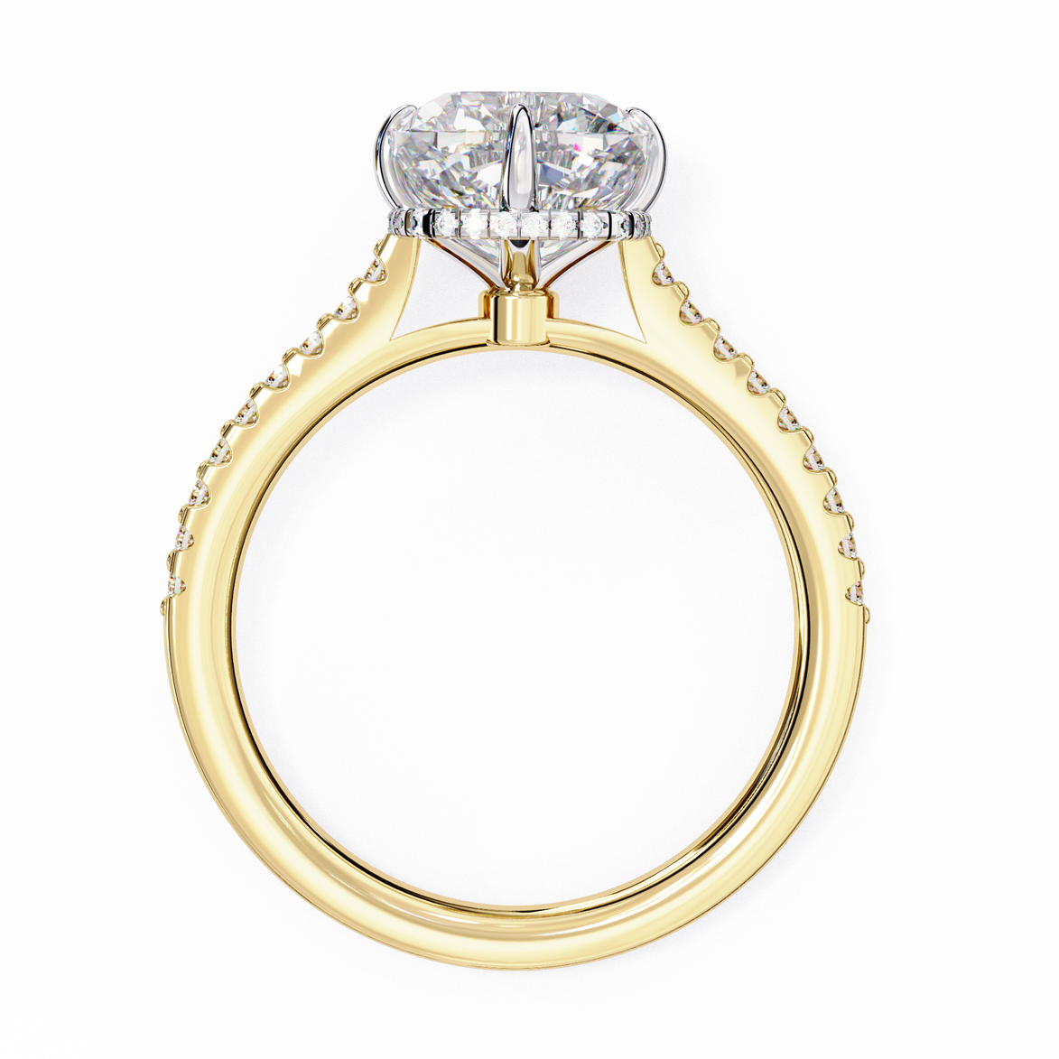 Gold ring with a diamond on a white background