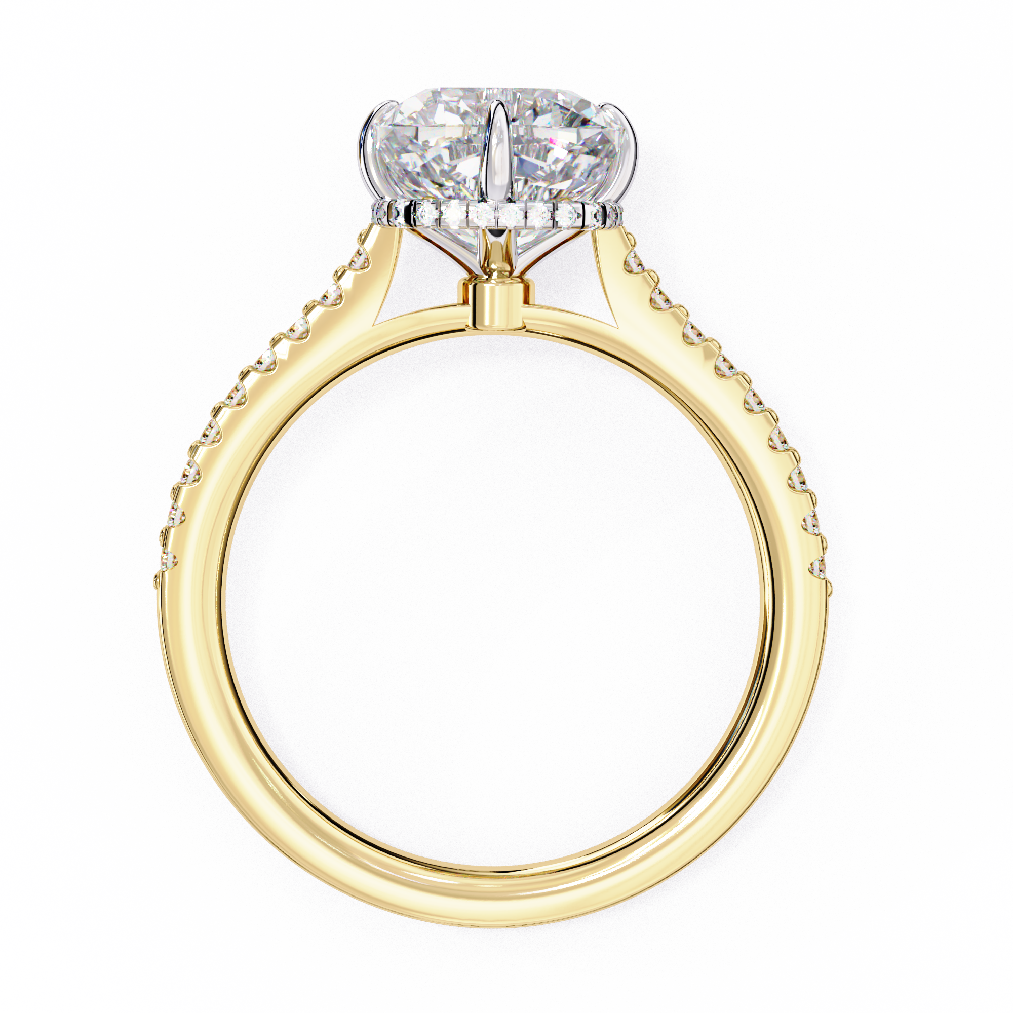 Gold ring with a diamond on a white background