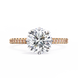 Diamond ring with rose gold band on a white background