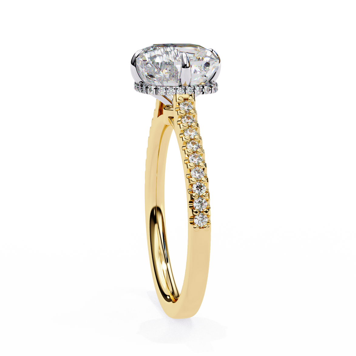 Gold ring with a diamond on a white background