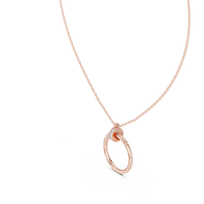 Round Lab Grown Diamond Open Circle Twist Pendant in Rose Gold