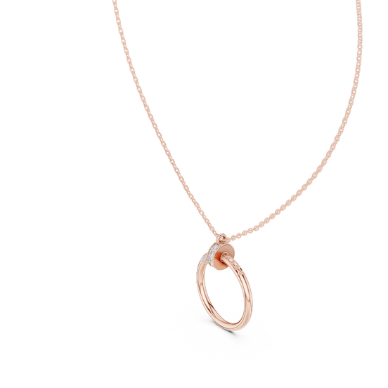 Round Lab Grown Diamond Open Circle Twist Pendant in Rose Gold