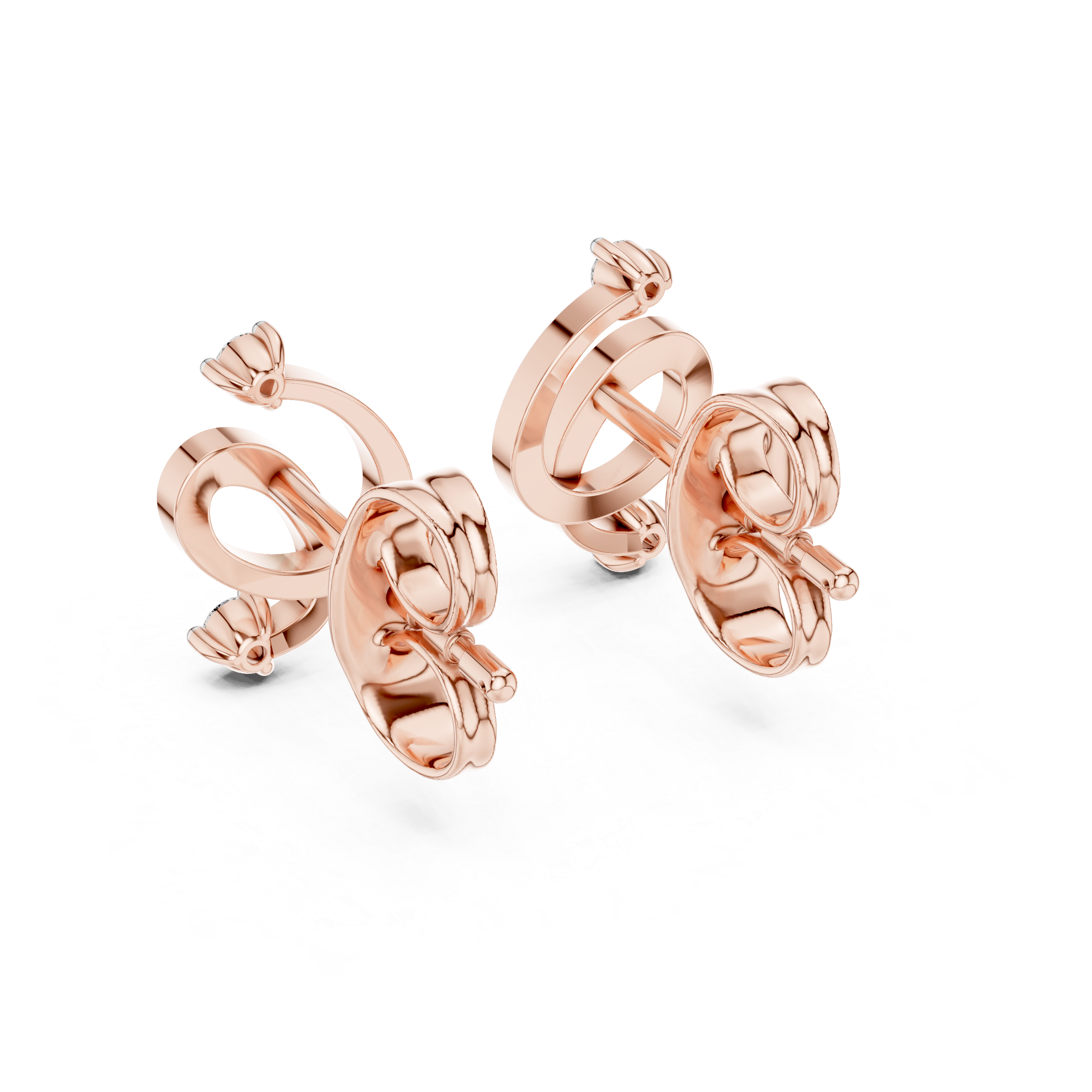 Minimal diamond swirl stud earrings in gold with round brilliant