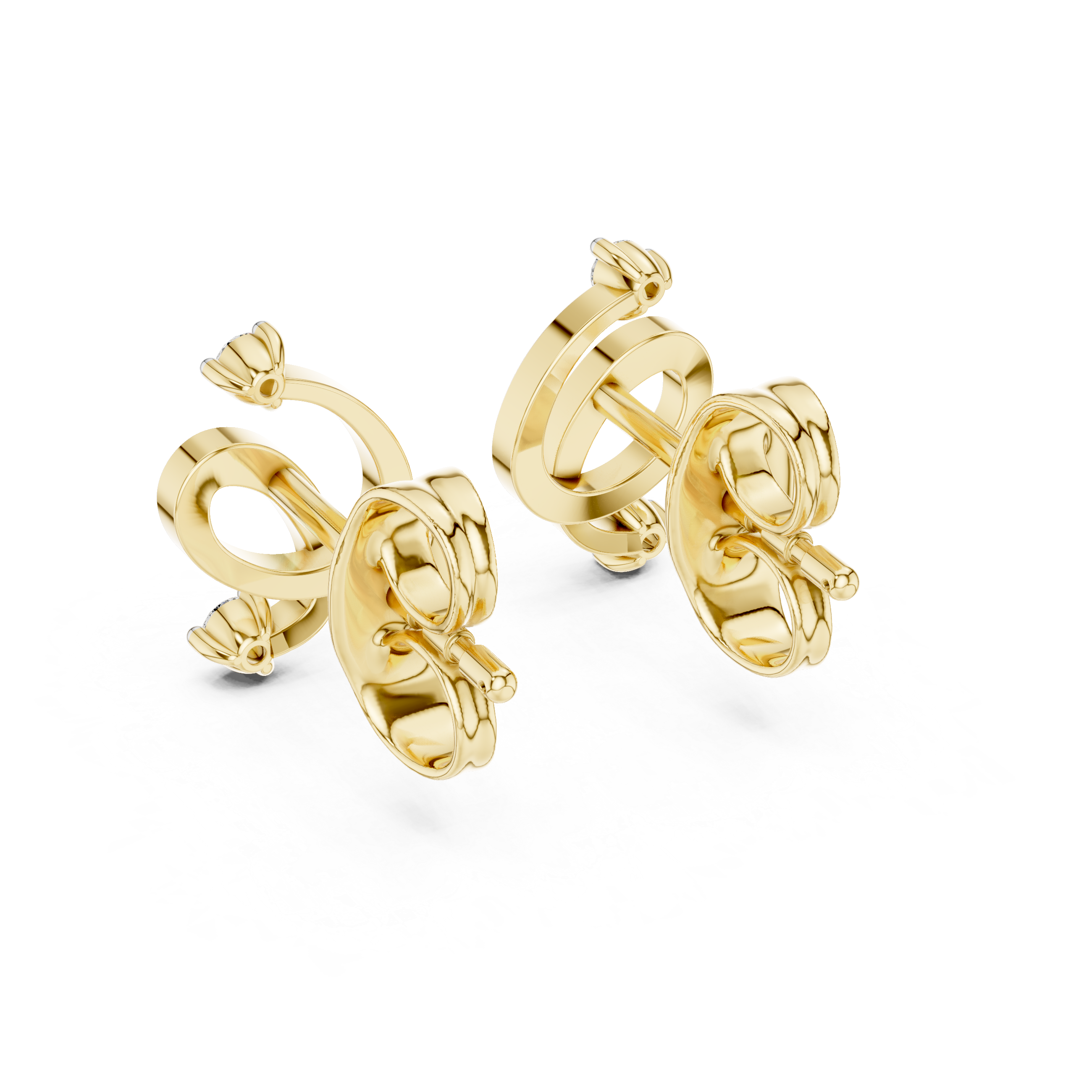 Minimal diamond swirl stud earrings in gold with round brilliant