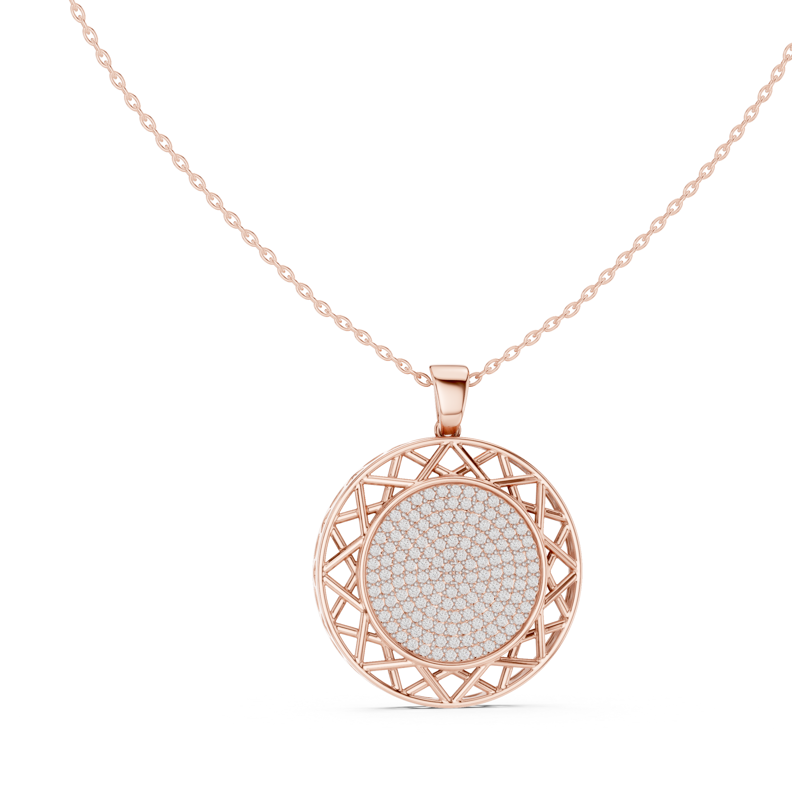 Round diamond medallion pendant in gold with lab grown diamonds by Signora Jewels