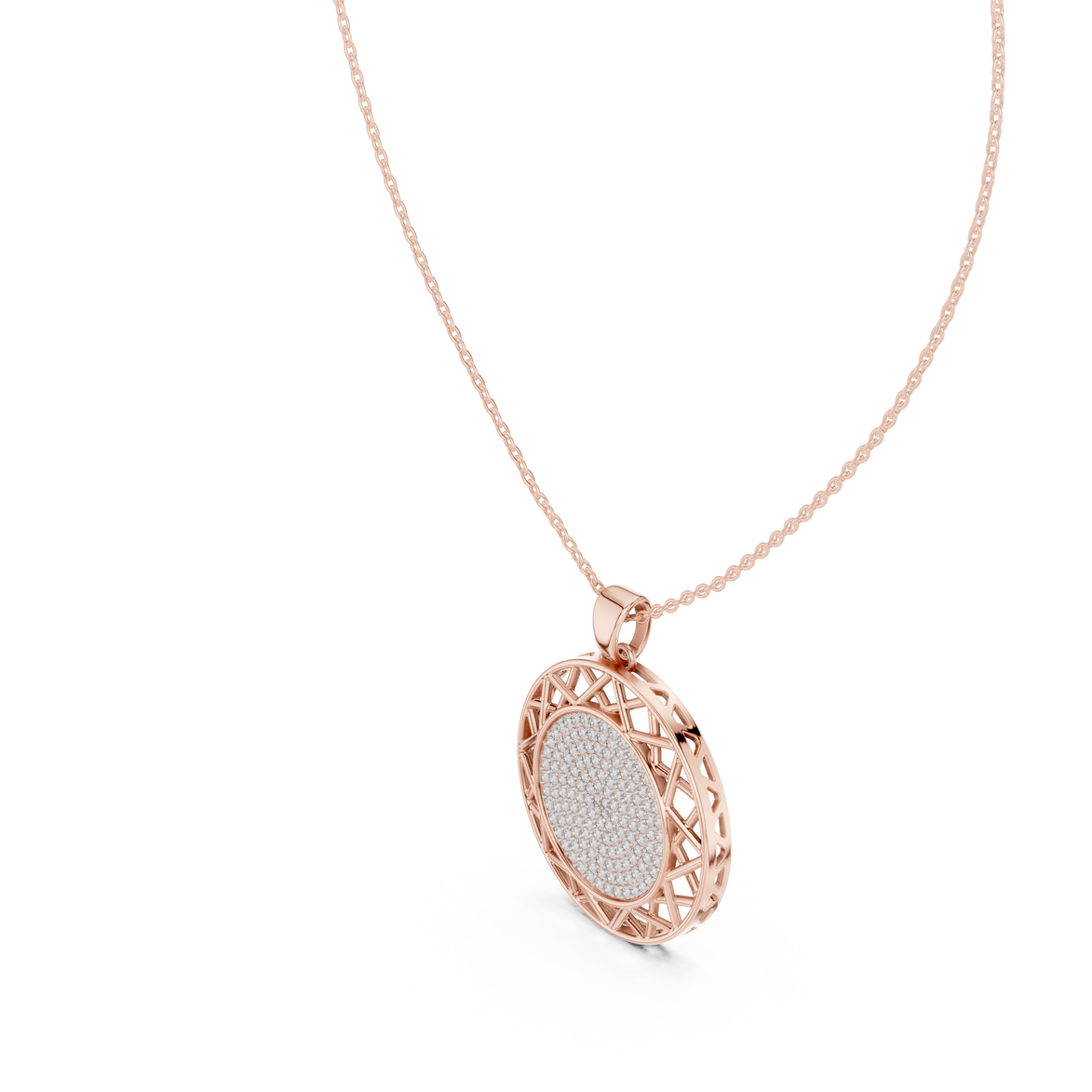 Round diamond medallion pendant in gold with lab grown diamonds by Signora Jewels