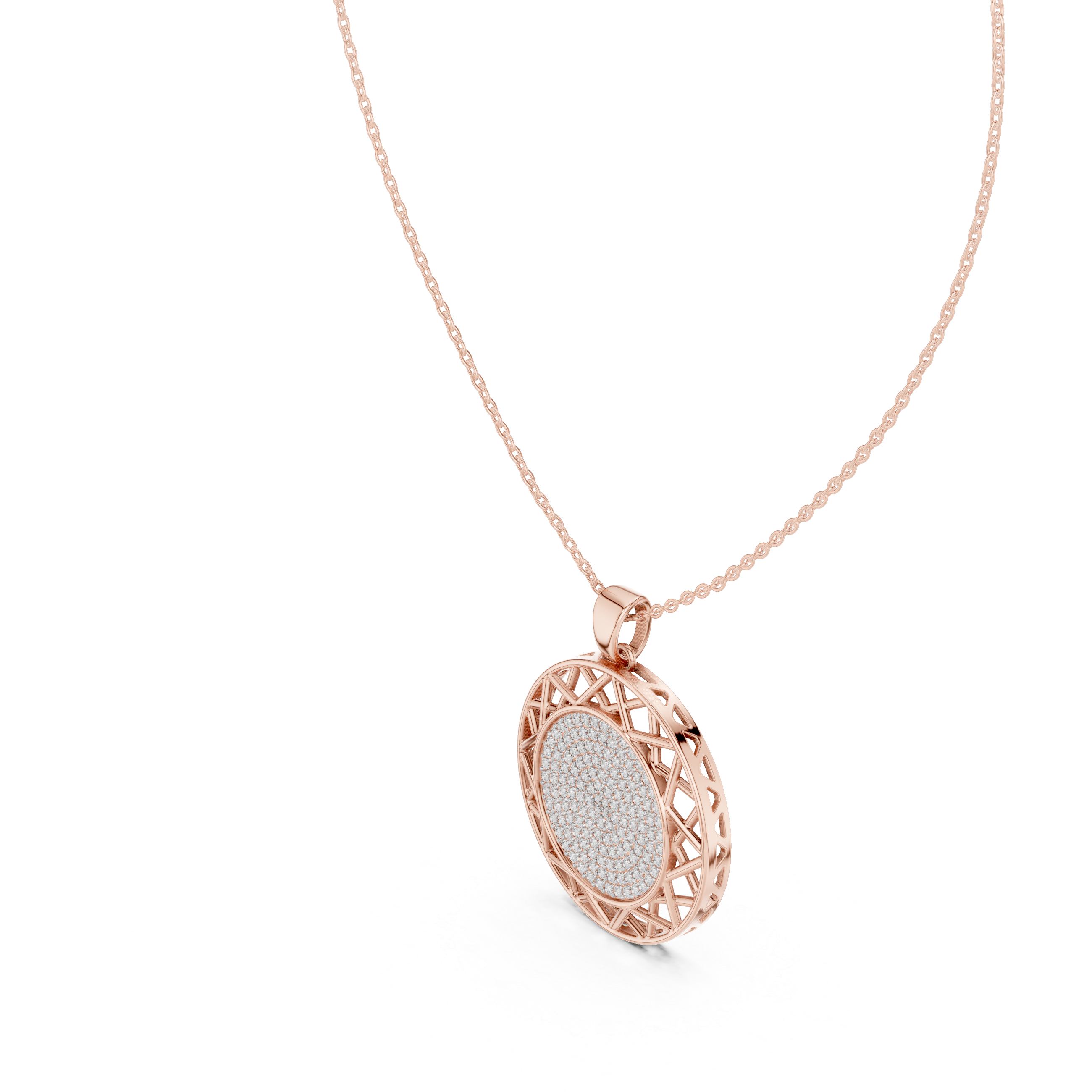 Round diamond medallion pendant in gold with lab grown diamonds by Signora Jewels