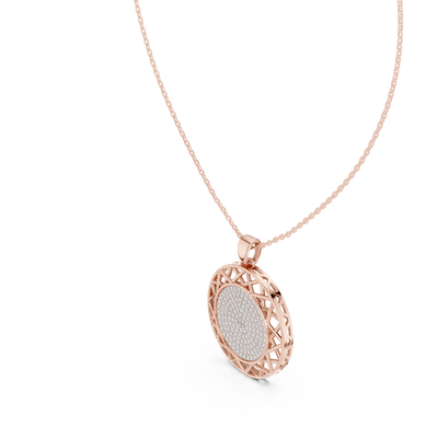 round lab grown diamond pavé disc pendant in rose gold
