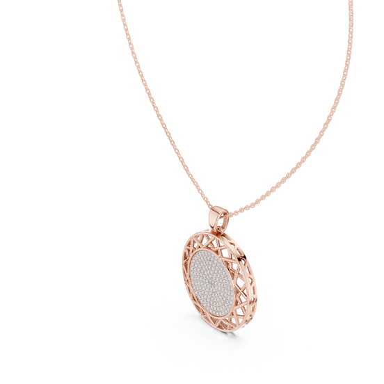 round lab grown diamond pavé disc pendant in rose gold