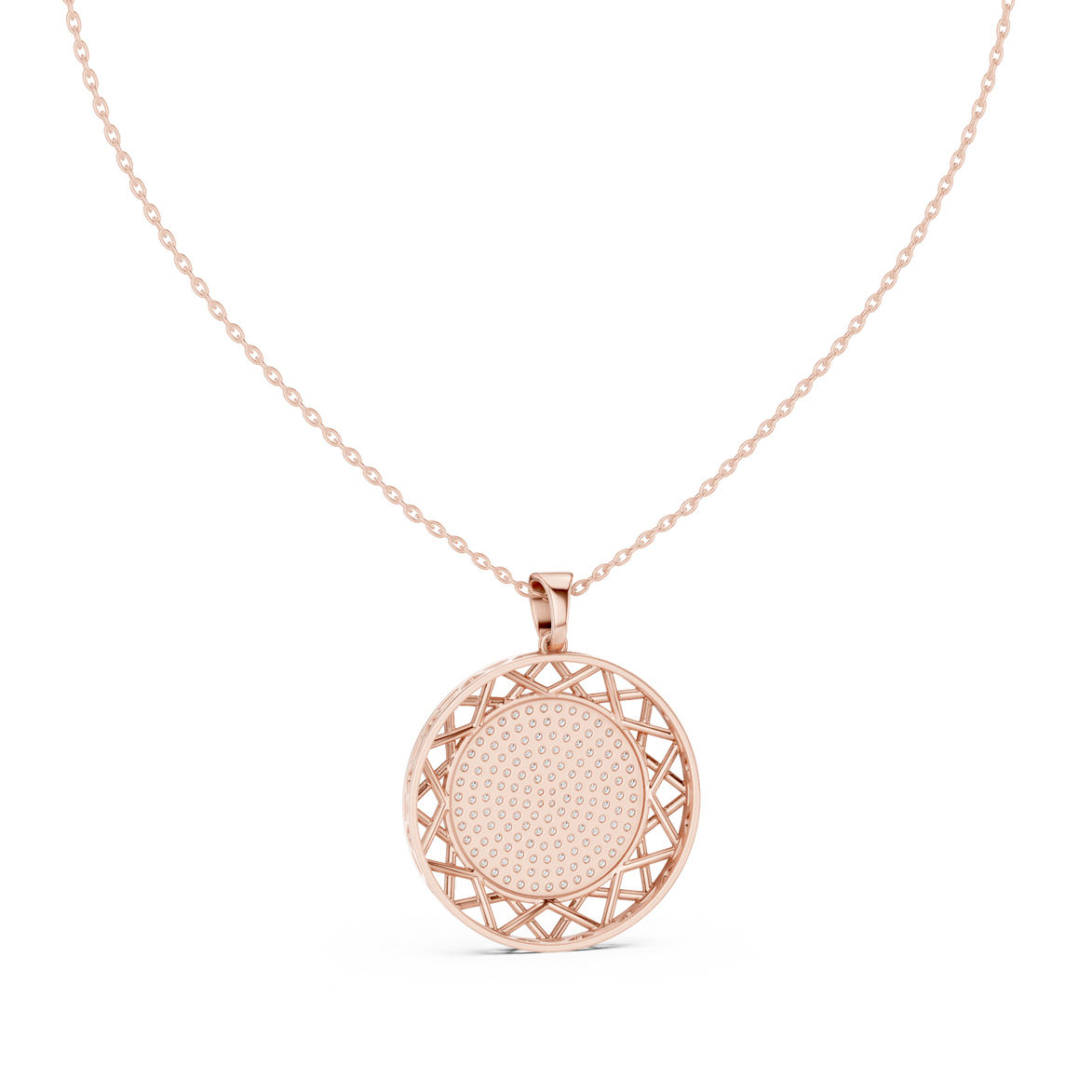 Round diamond medallion pendant in gold with lab grown diamonds by Signora Jewels