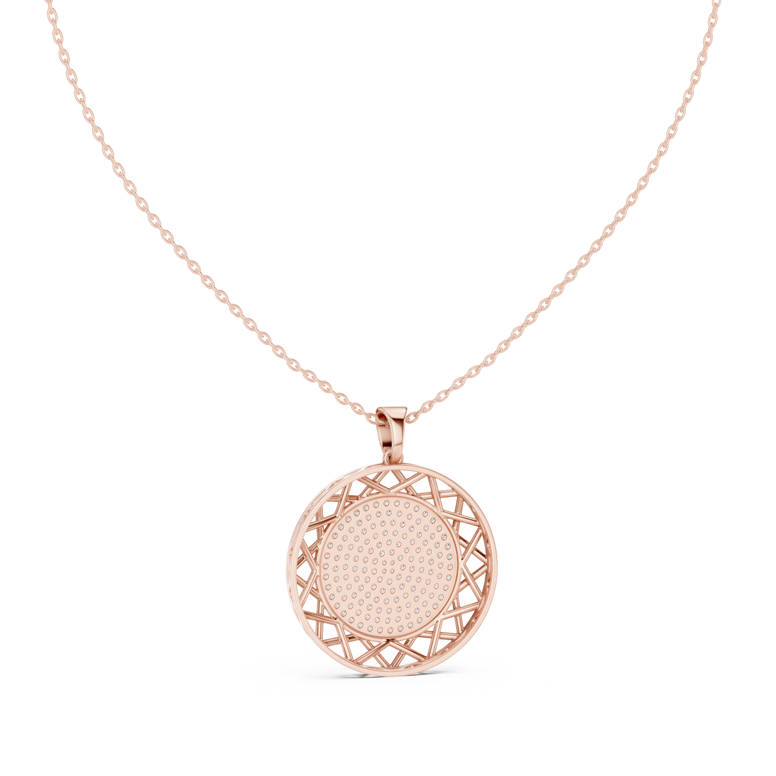 Round diamond medallion pendant in gold with lab grown diamonds by Signora Jewels