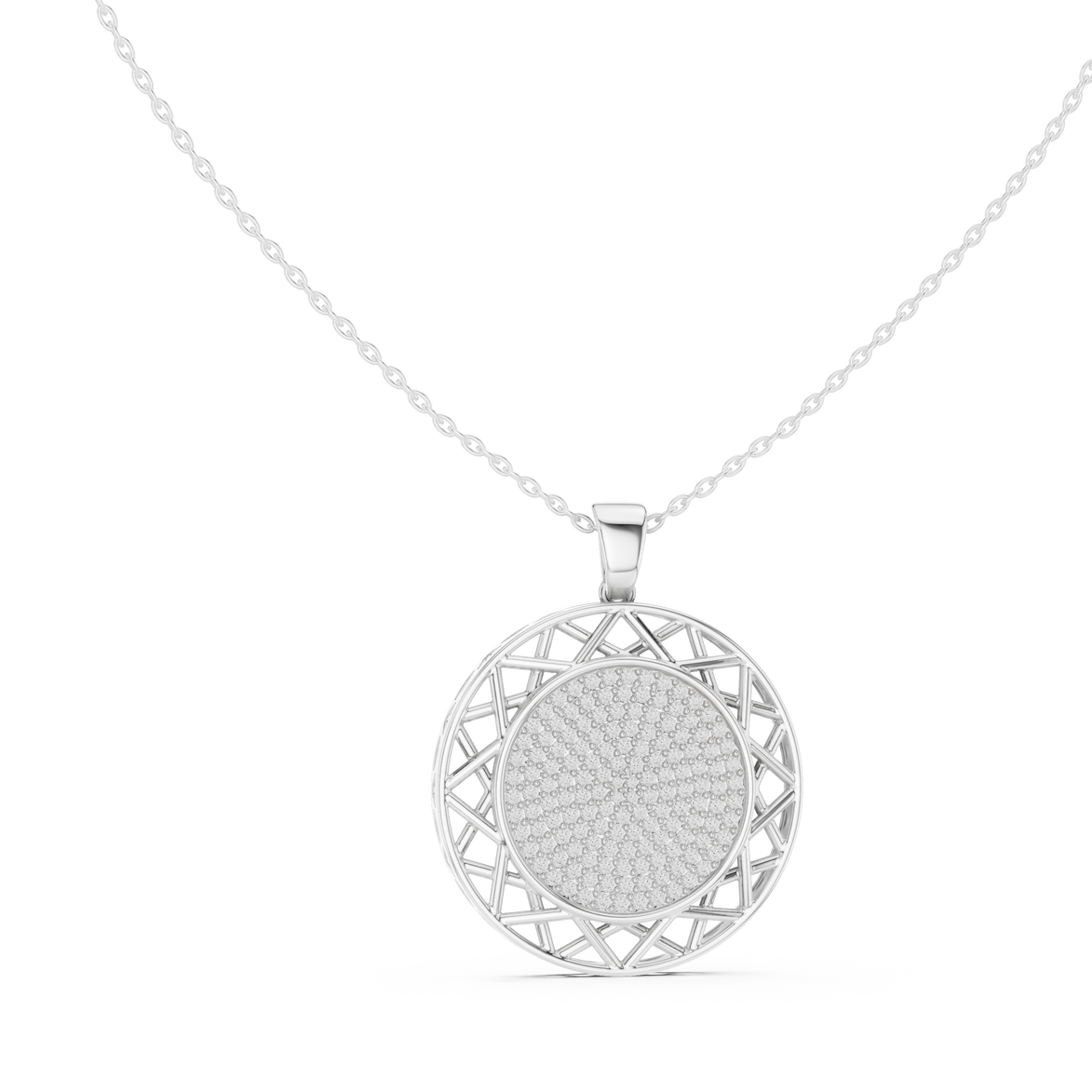 Round diamond medallion pendant in gold with lab grown diamonds by Signora Jewels