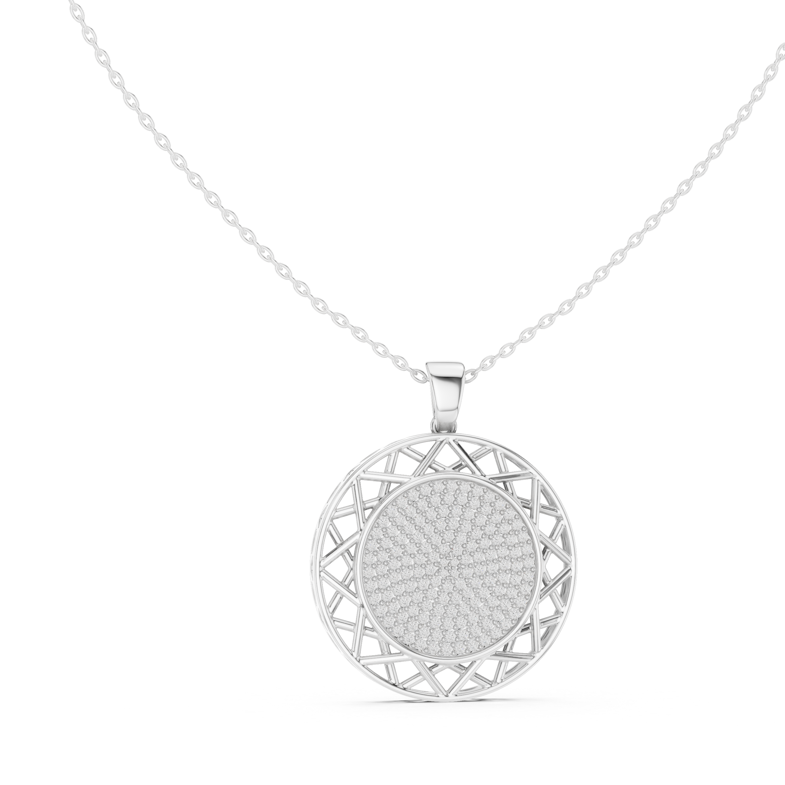 Round diamond medallion pendant in gold with lab grown diamonds by Signora Jewels