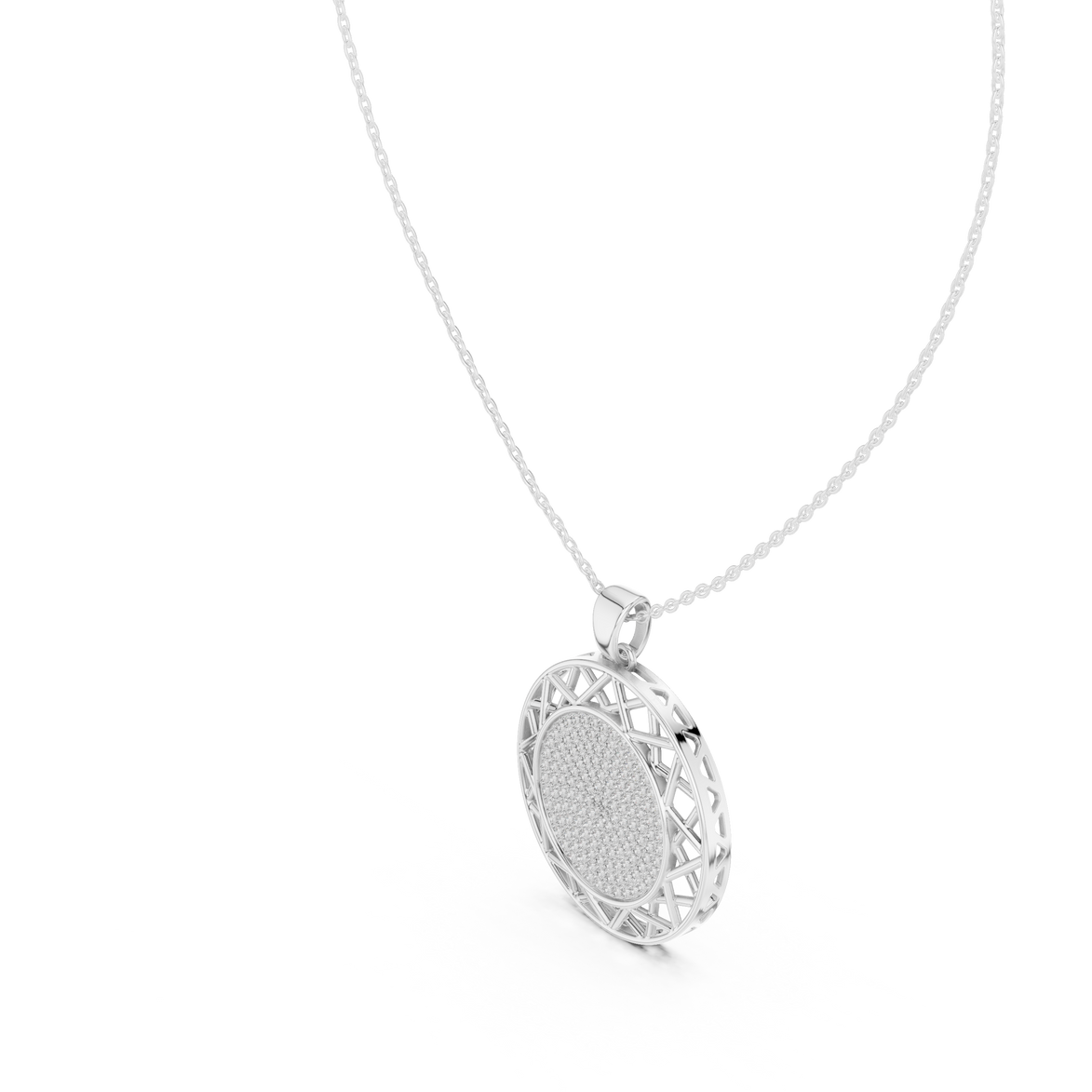 Round diamond medallion pendant in gold with lab grown diamonds by Signora Jewels