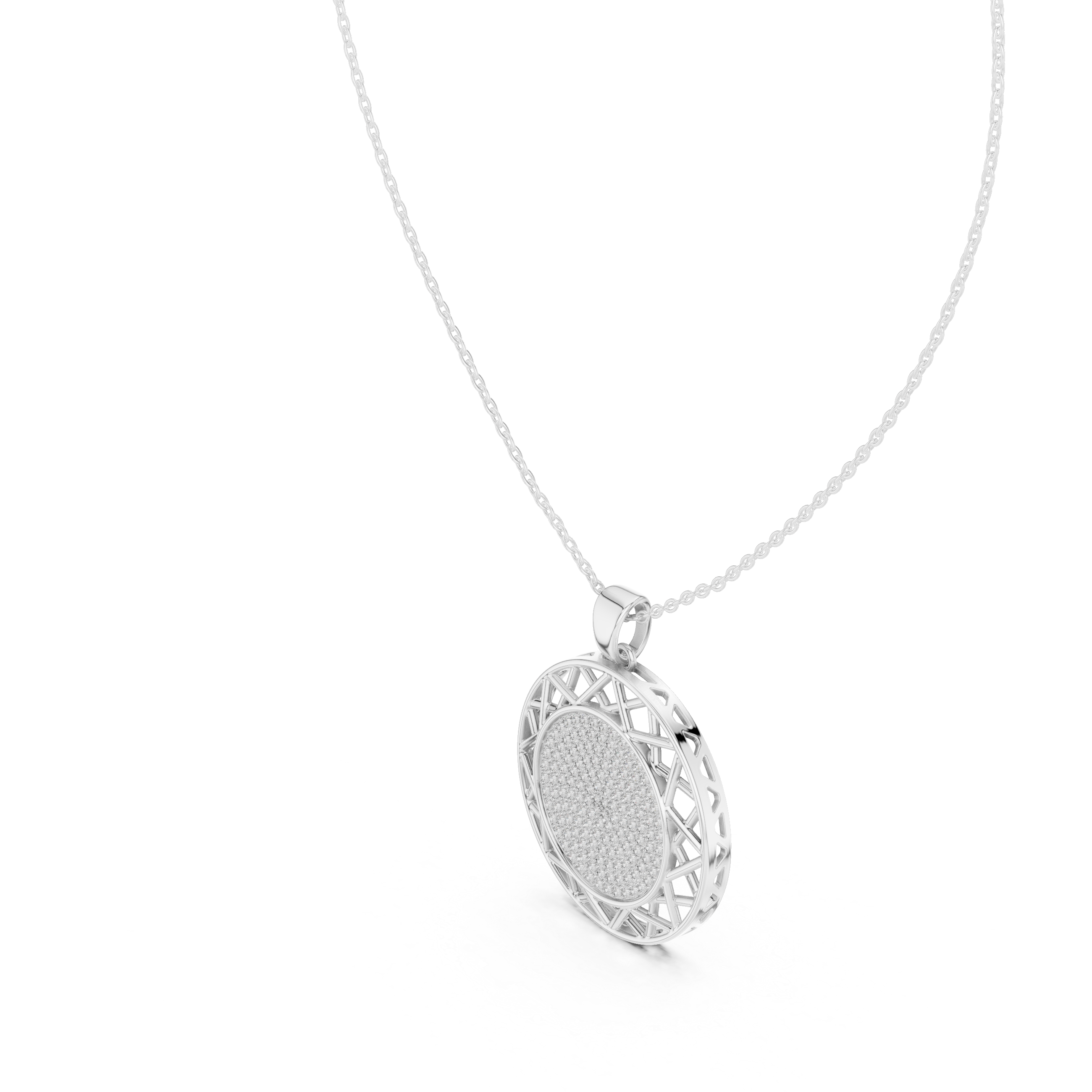 Round diamond medallion pendant in gold with lab grown diamonds by Signora Jewels