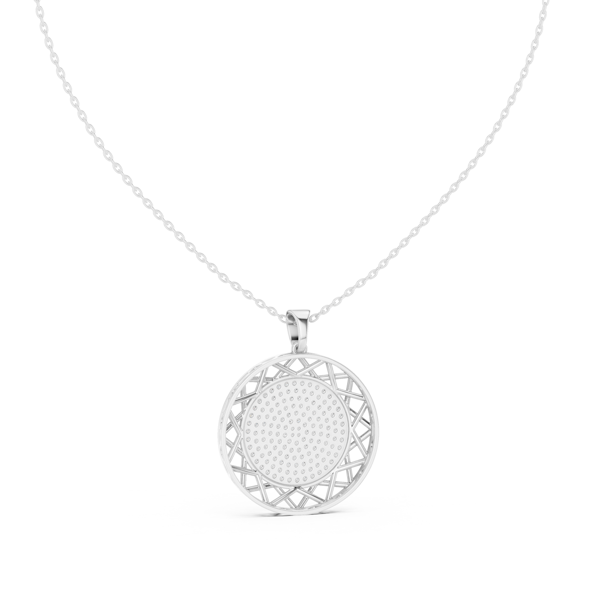 Round diamond medallion pendant in gold with lab grown diamonds by Signora Jewels