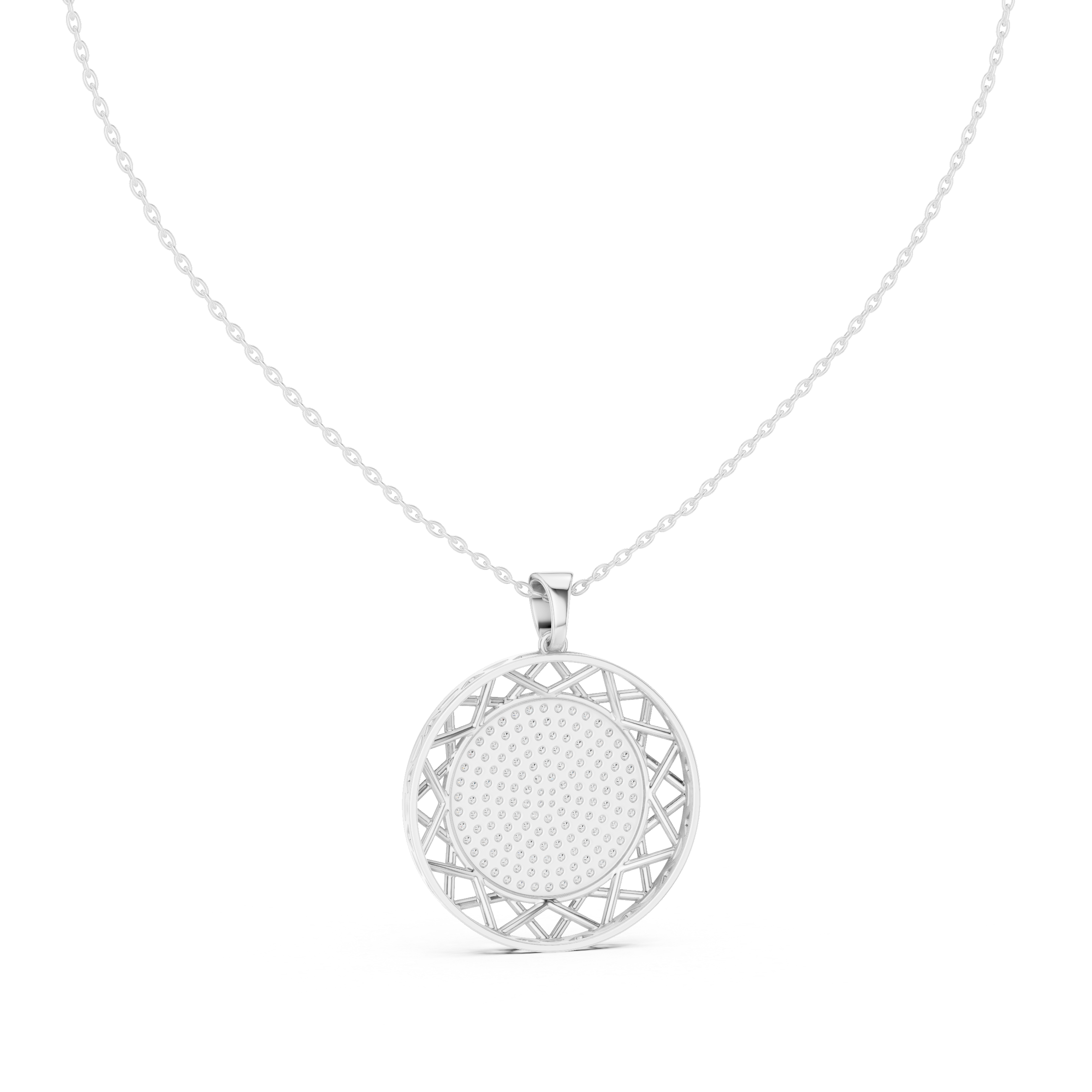 Round diamond medallion pendant in gold with lab grown diamonds by Signora Jewels