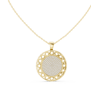 round lab grown diamond pavé disc pendant in yellow gold