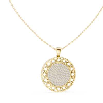 round lab grown diamond pavé disc pendant in yellow gold