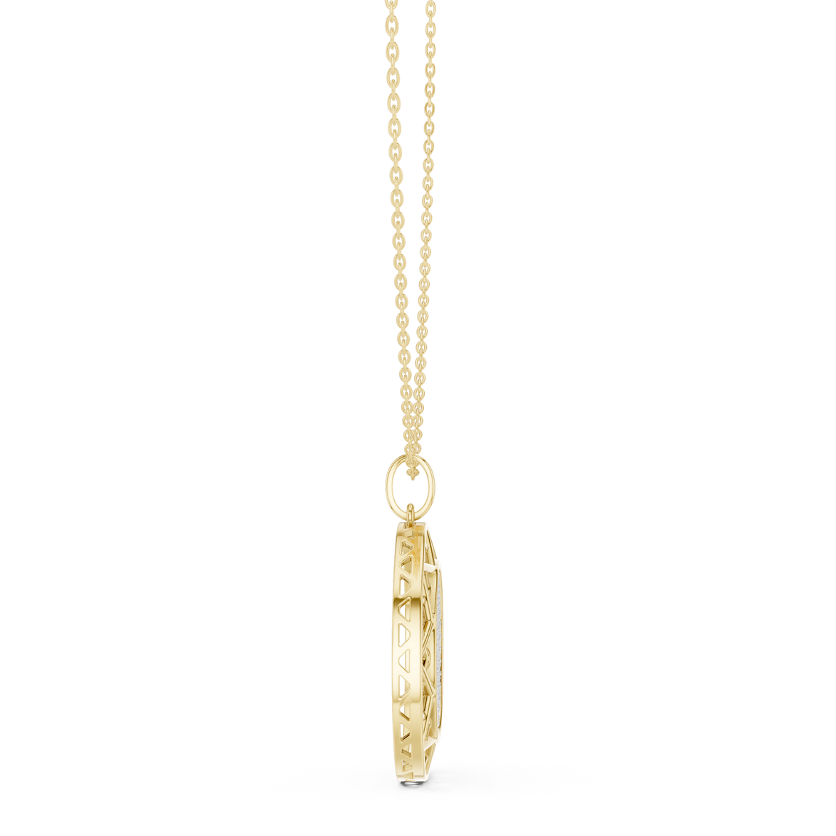 Round diamond medallion pendant in gold with lab grown diamonds by Signora Jewels