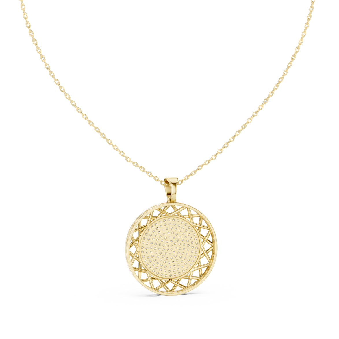 Round diamond medallion pendant in gold with lab grown diamonds by Signora Jewels